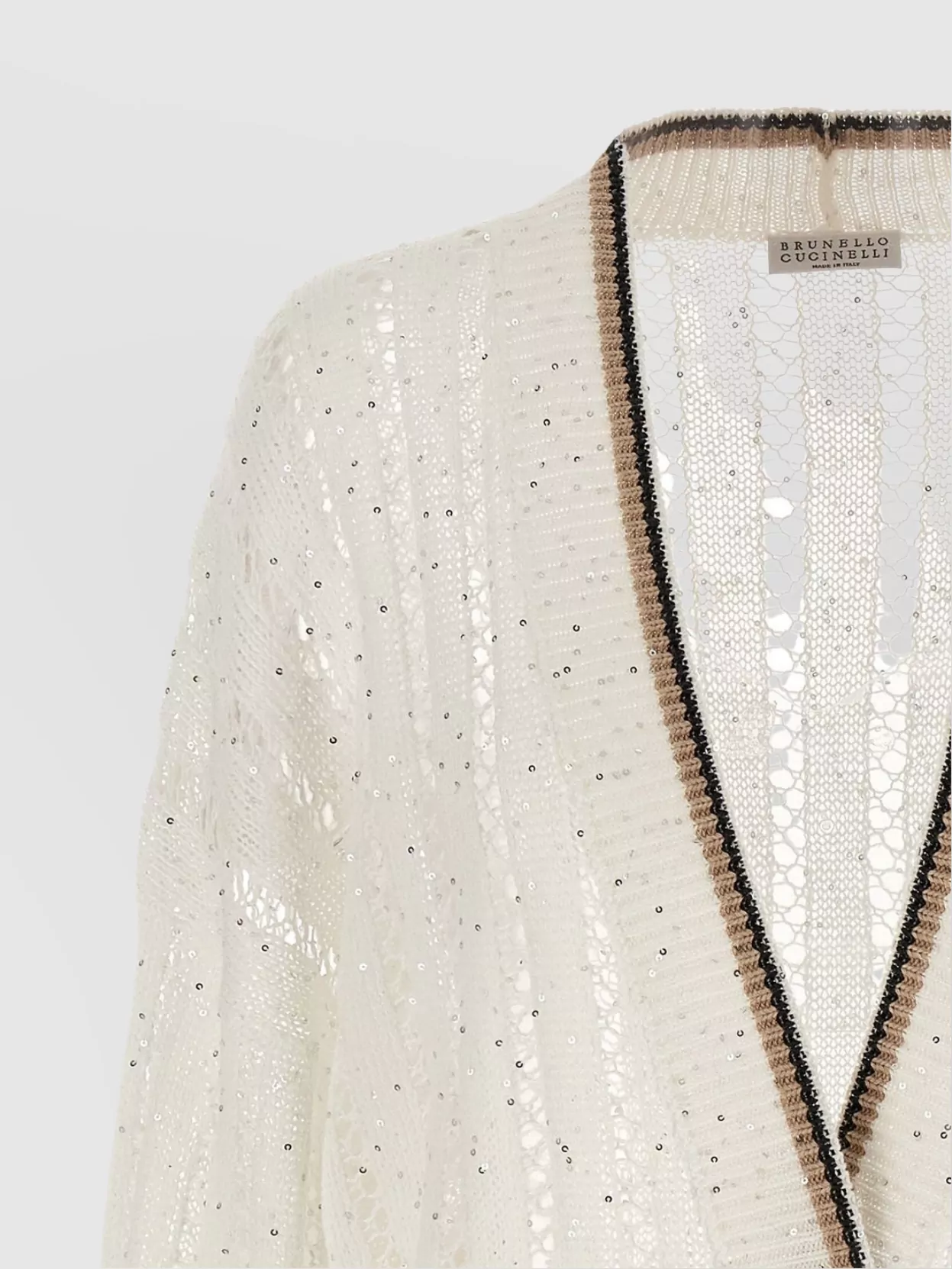 Brunello Cucinelli Sparkling Ribbed Net V-Neck Cardigan