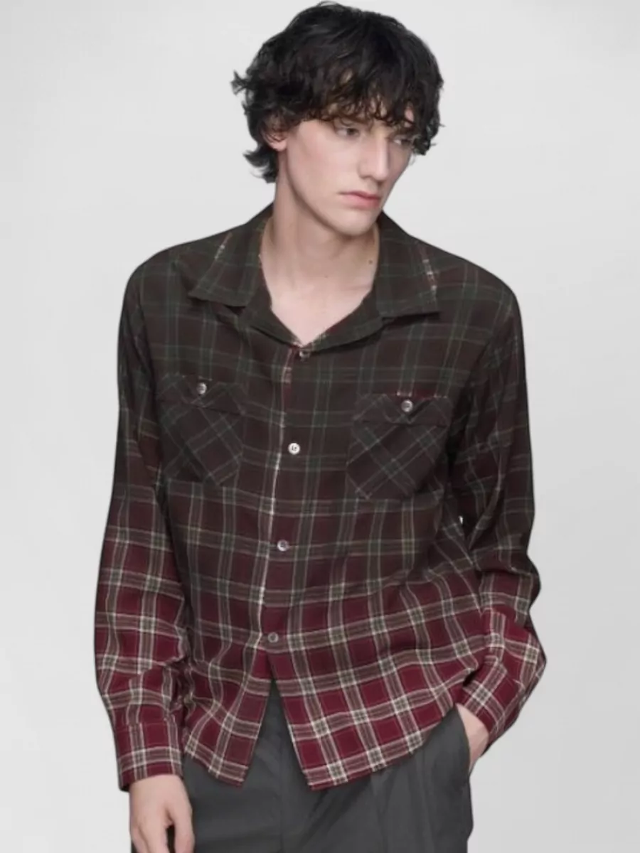 Maison Margiela Checked Gradient-Print Long-Sleeve Shirt