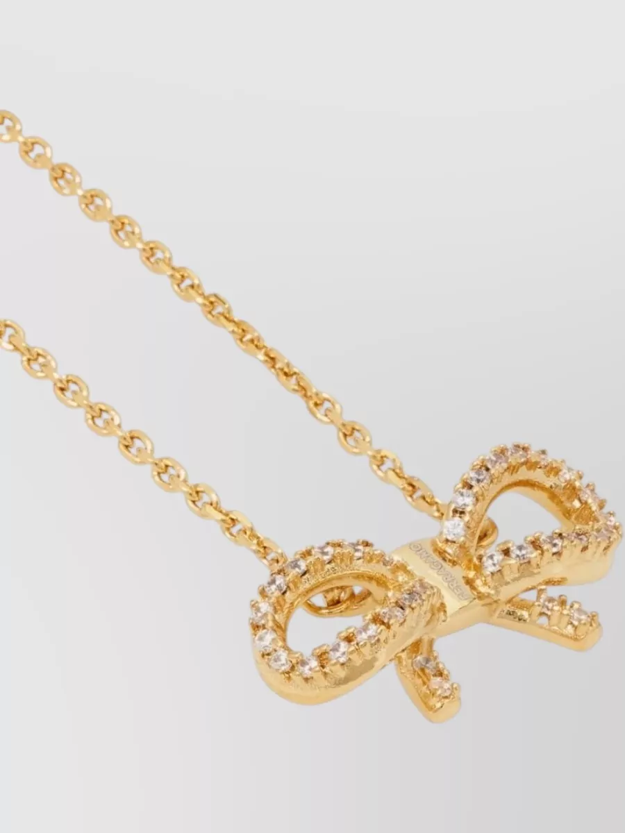 Ferragamo Crystal-Embellished Bow Pendant Necklace