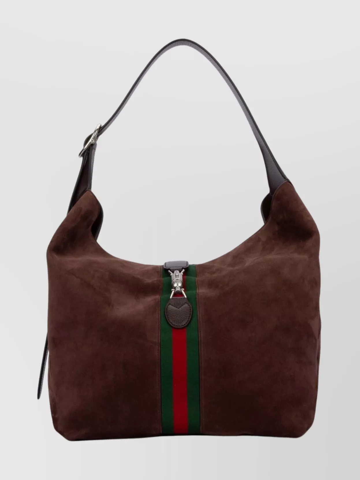 Shop Gucci Structured Suede Shoulder Bag With Striped Detail In Brown