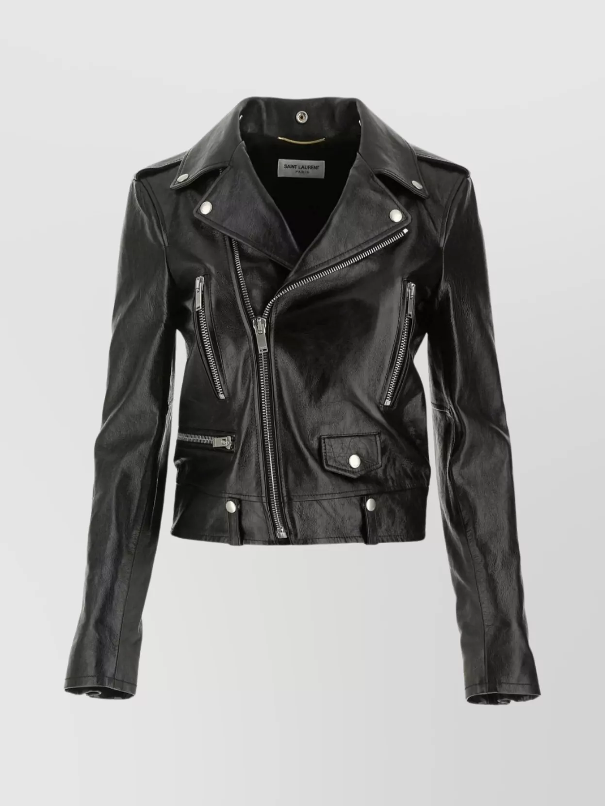 Shop Saint Laurent Leather Jacket With Epaulettes And Waist Belt