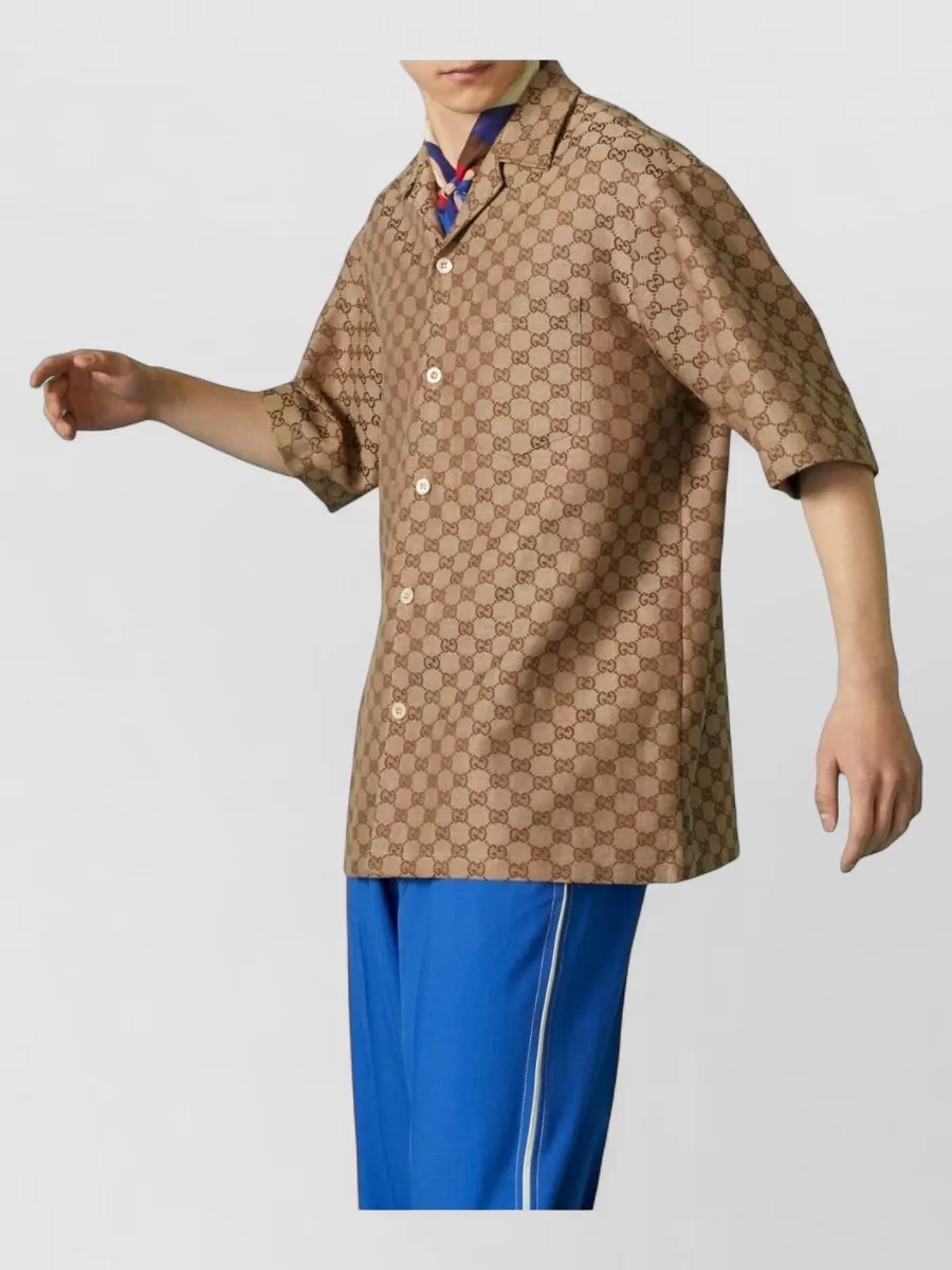 Gucci Short Sleeve Silk Nylon Straight Hem Shirt