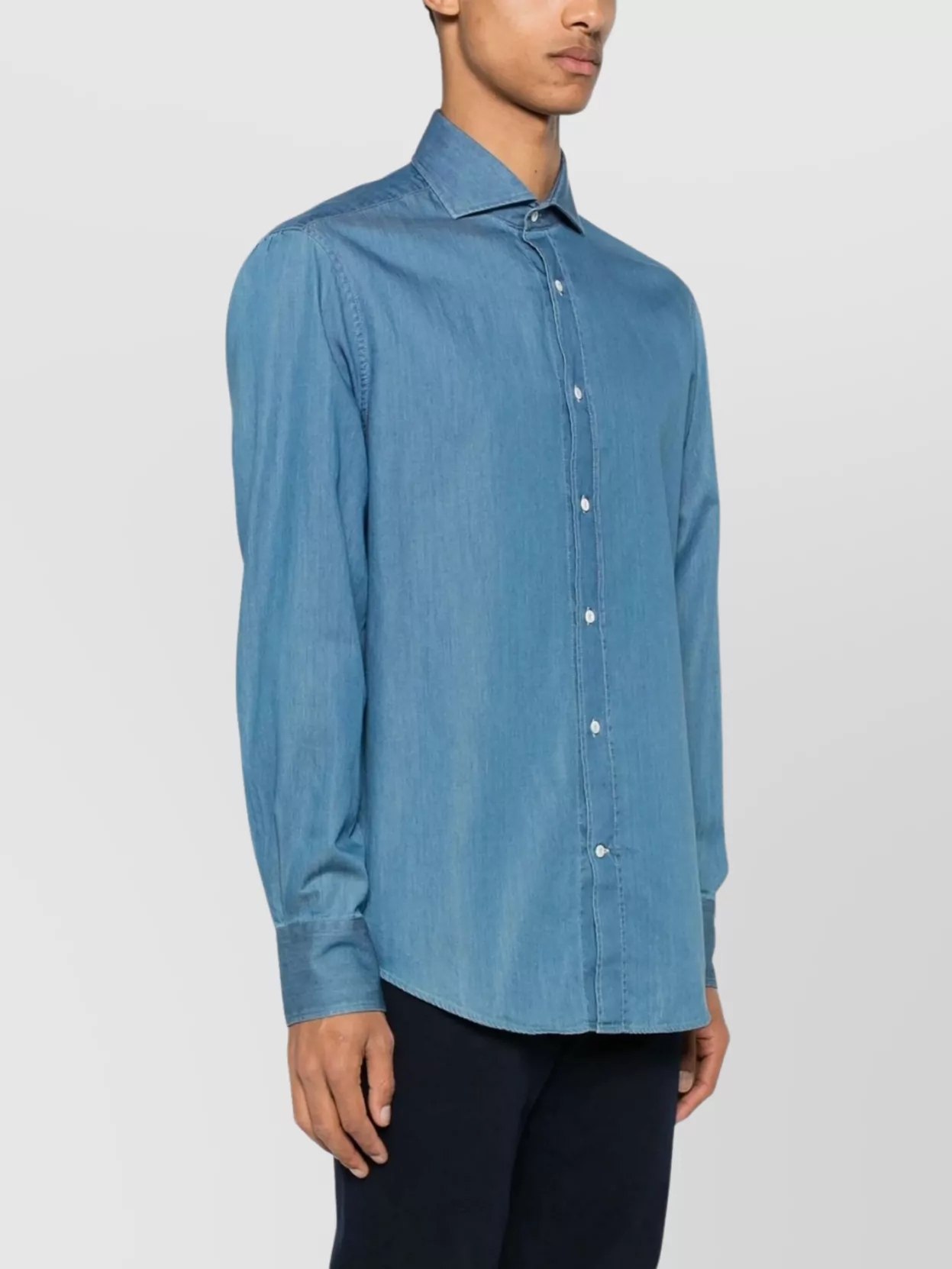 Brunello Cucinelli Long Sleeve Denim Shirt With Curved Hem