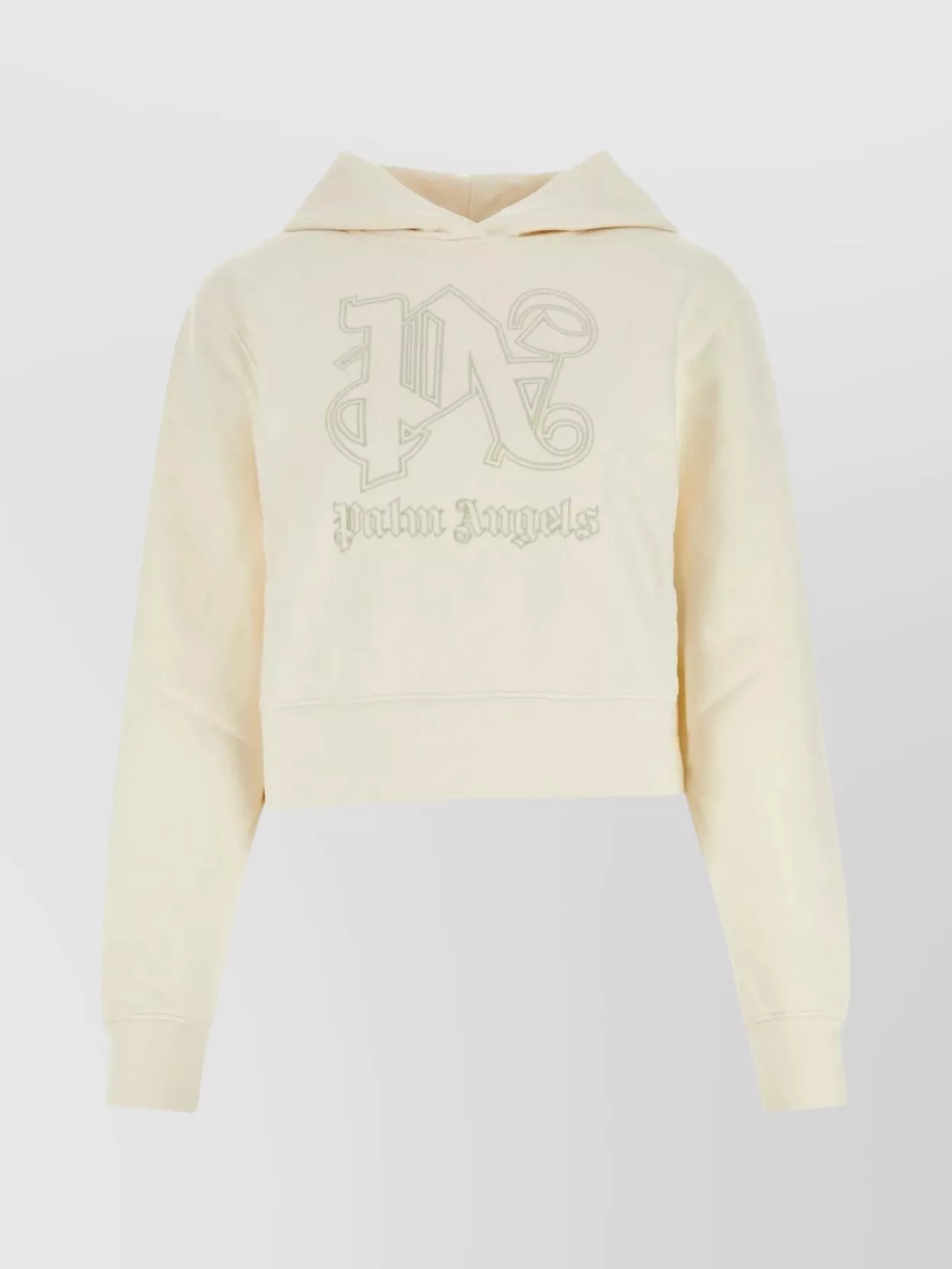 Shop Palm Angels Cropped Hooded Cotton Sweatshirt With Ribbed Cuffs