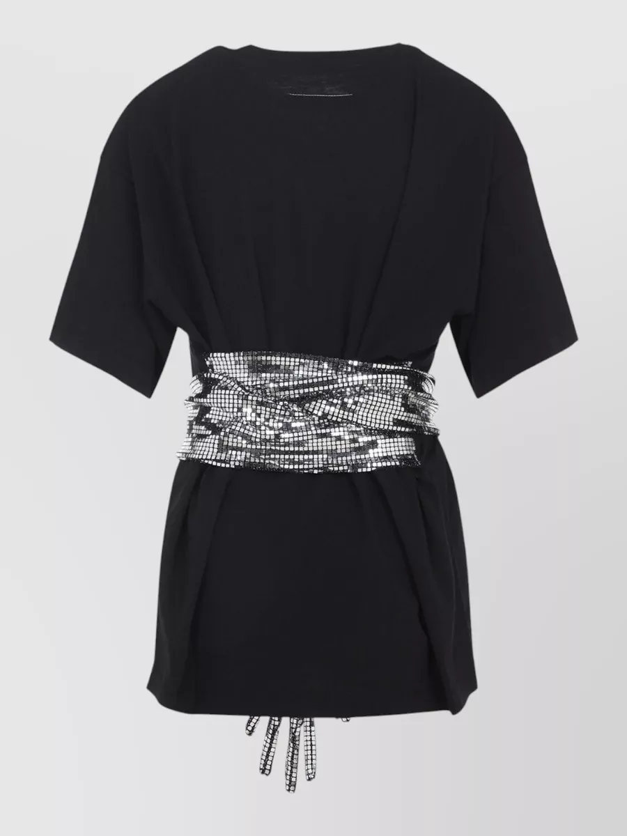 Mm6 Maison Margiela Relaxed Fit Round Neck Sequin Belt Top