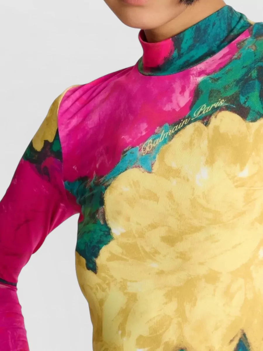 Balmain High Neck Jersey Top Fitted Print