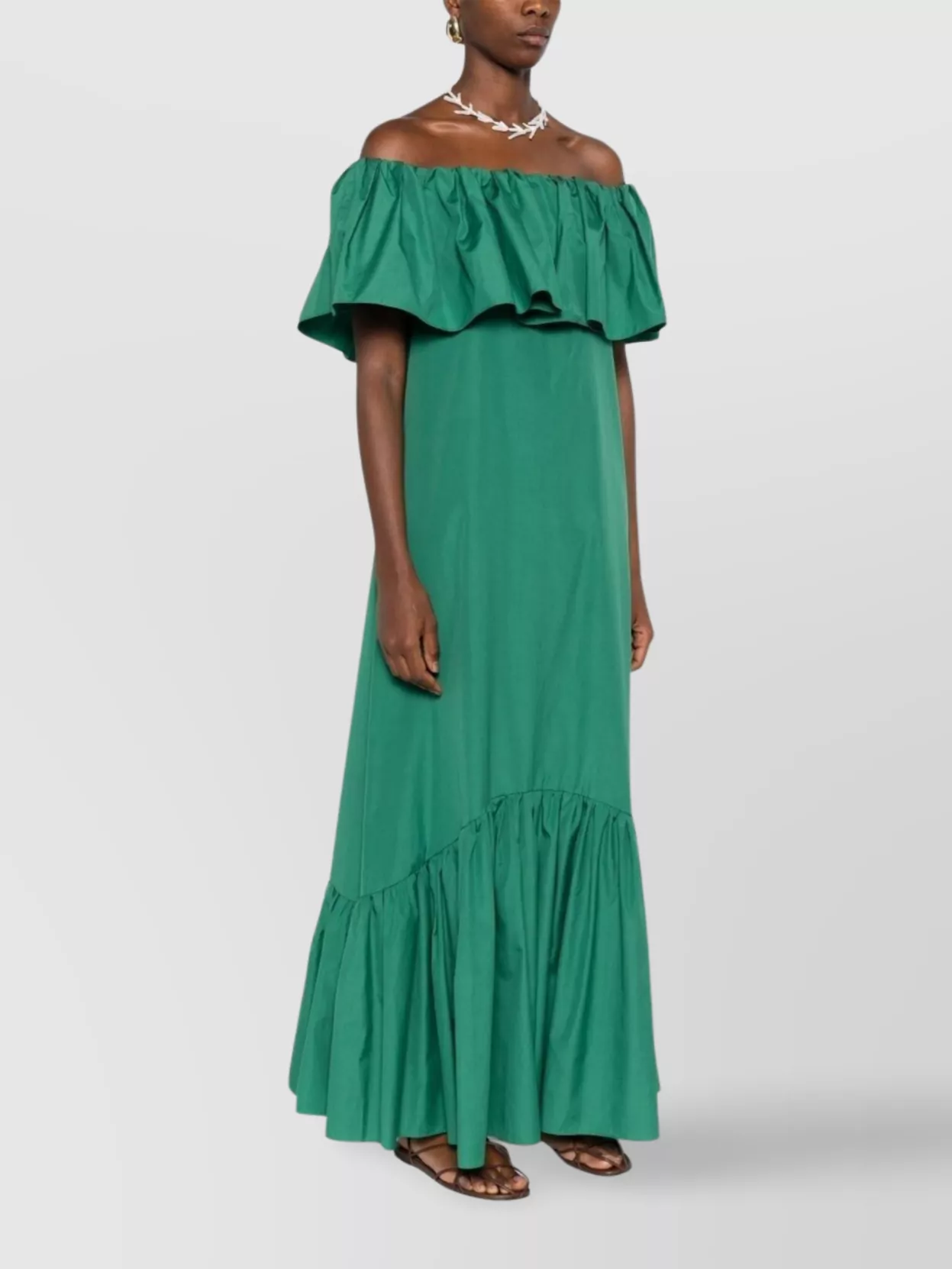 Max Mara Shoulder Off Tiered Skirt Ruffled Neckline