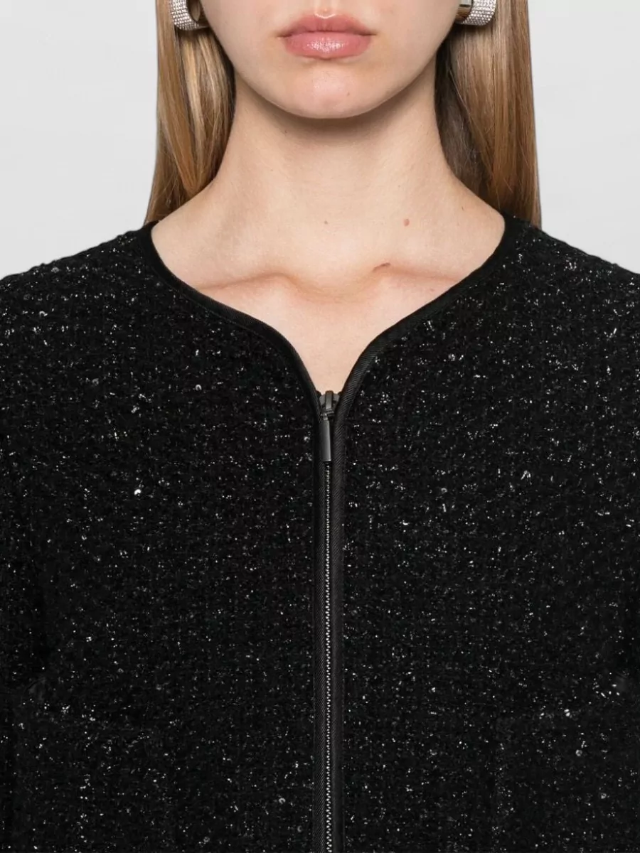 Emporio Armani Lurex Tweed Sequin-Embellished Ruched Jacket