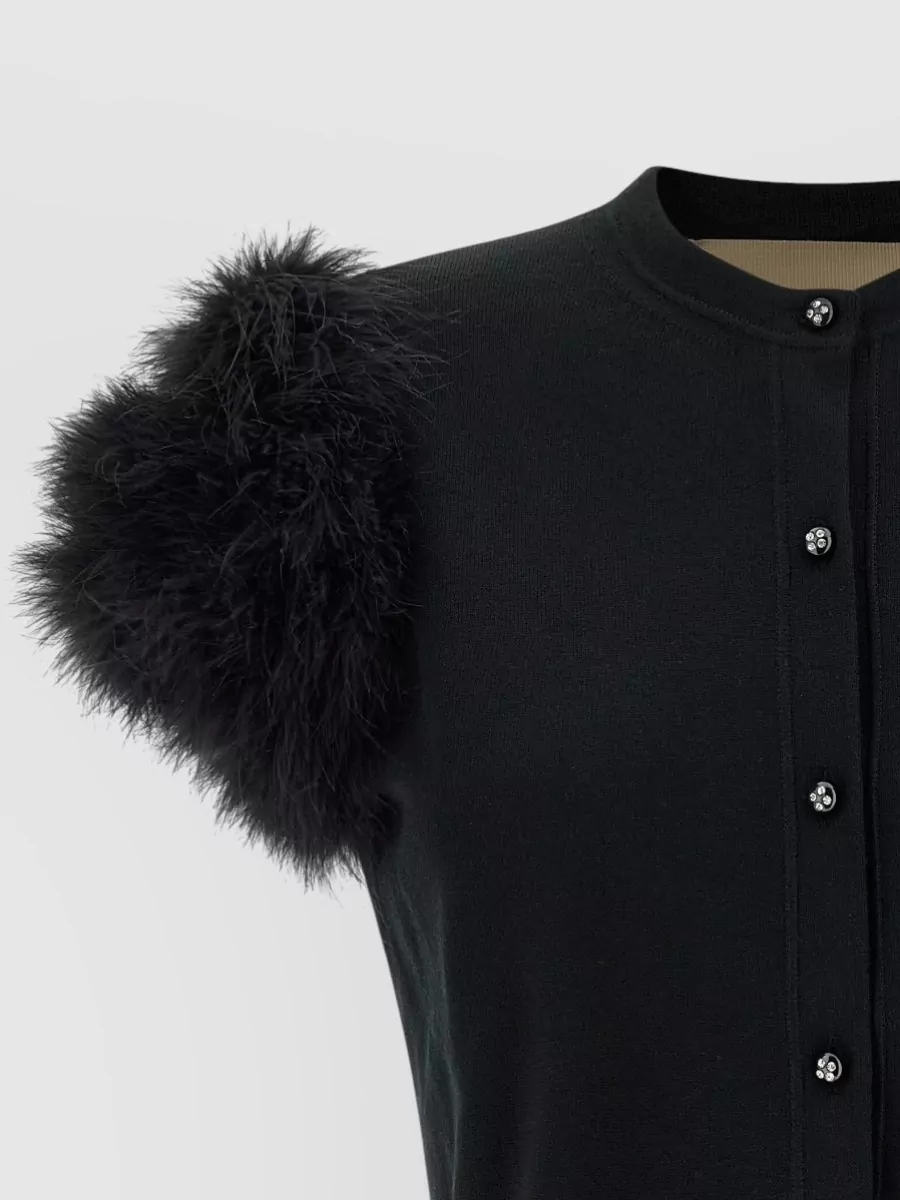 Valentino Garavani Feather Trim Knit Cardigan Faux Fur Sleeves