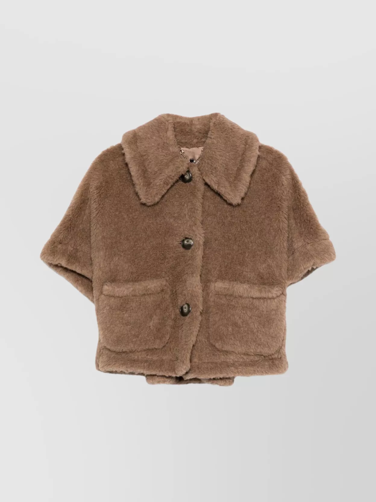 Max Mara Faux Fur Texture Capes With Large Collar In Brown