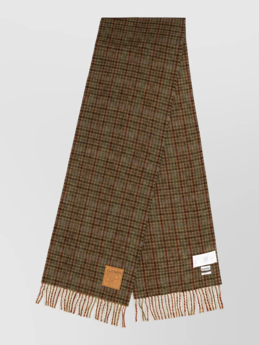 Ganni checked wool scarf