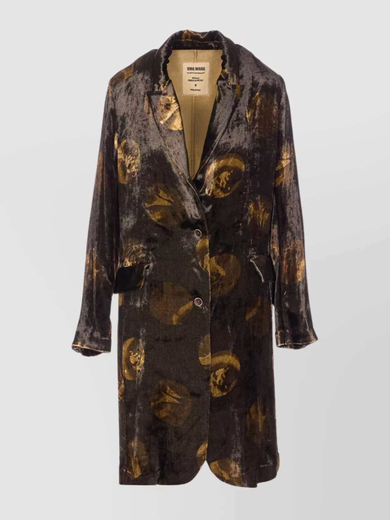 Uma Wang Longline Velvet Effect Jacket With Notched Lapel In Brown