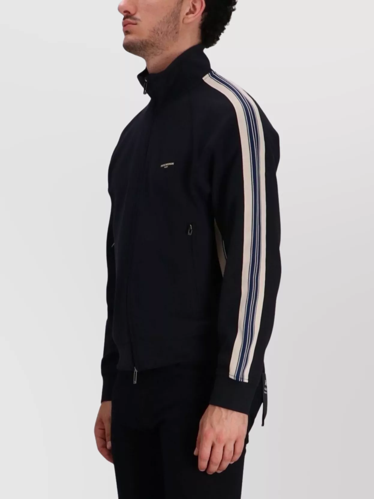 Emporio Armani High Neck Cotton Sweatshirt With Side Stripe