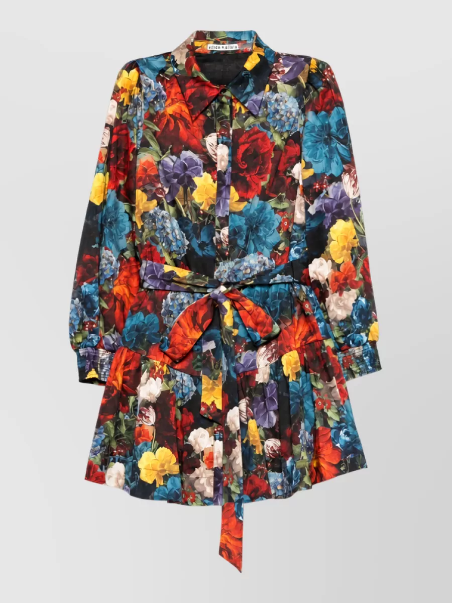 Alice + Olivia floral-print tie-waist ruffle-hem long-sleeve mini dress
