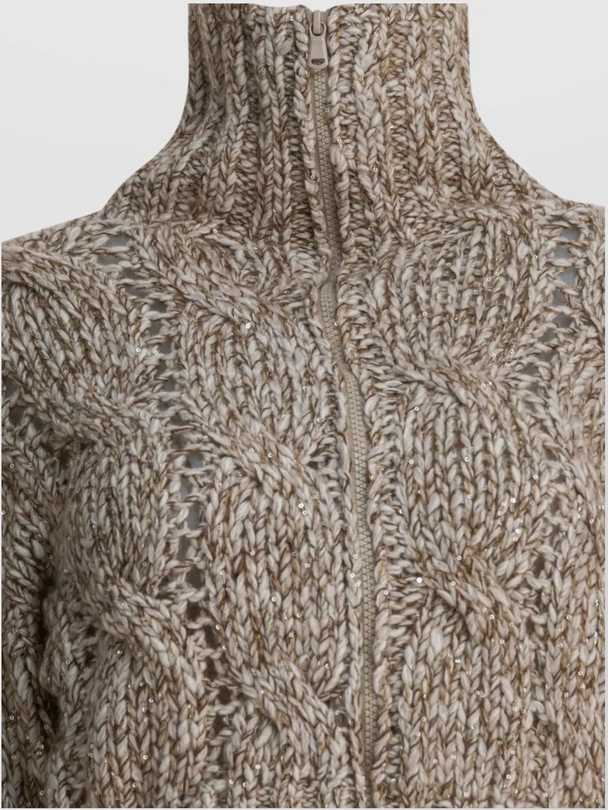 Brunello Cucinelli Cropped Cable Knit High Neck Sweater In Gold