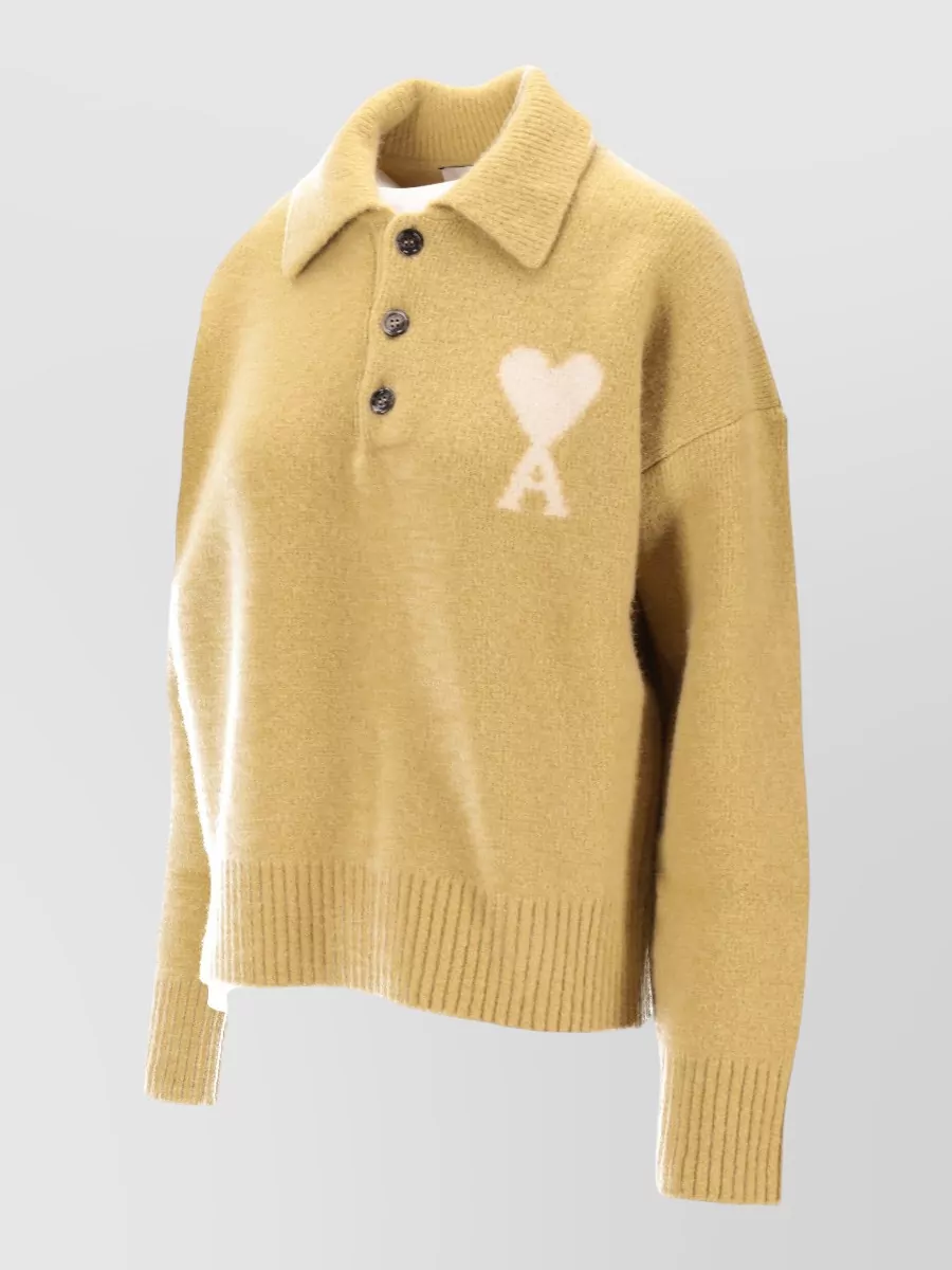 Ami Paris Knit Polo Ami De Coeur Long Sleeves