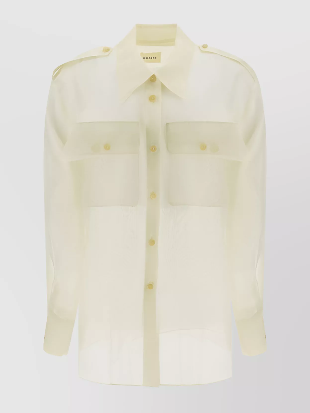 Shop Khaite Sheer Monochrome Pattern Shirt With Patch Pockets