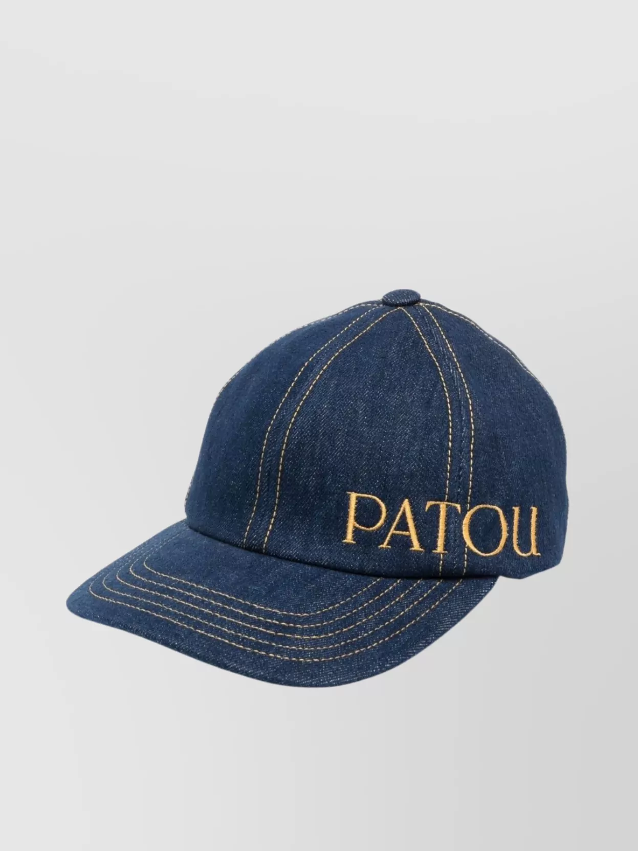 Shop Patou Curved Denim Cap With Round Crown In Blue