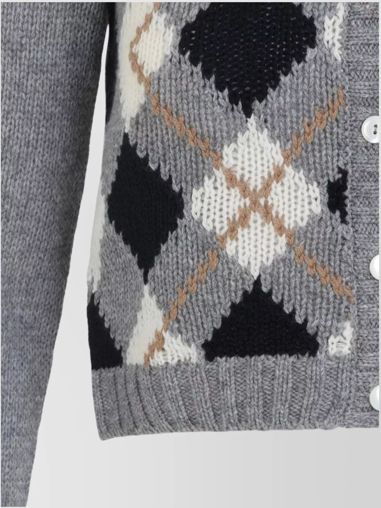 Prada Argyle Pattern Long Sleeve Knit Cardigan In Gray