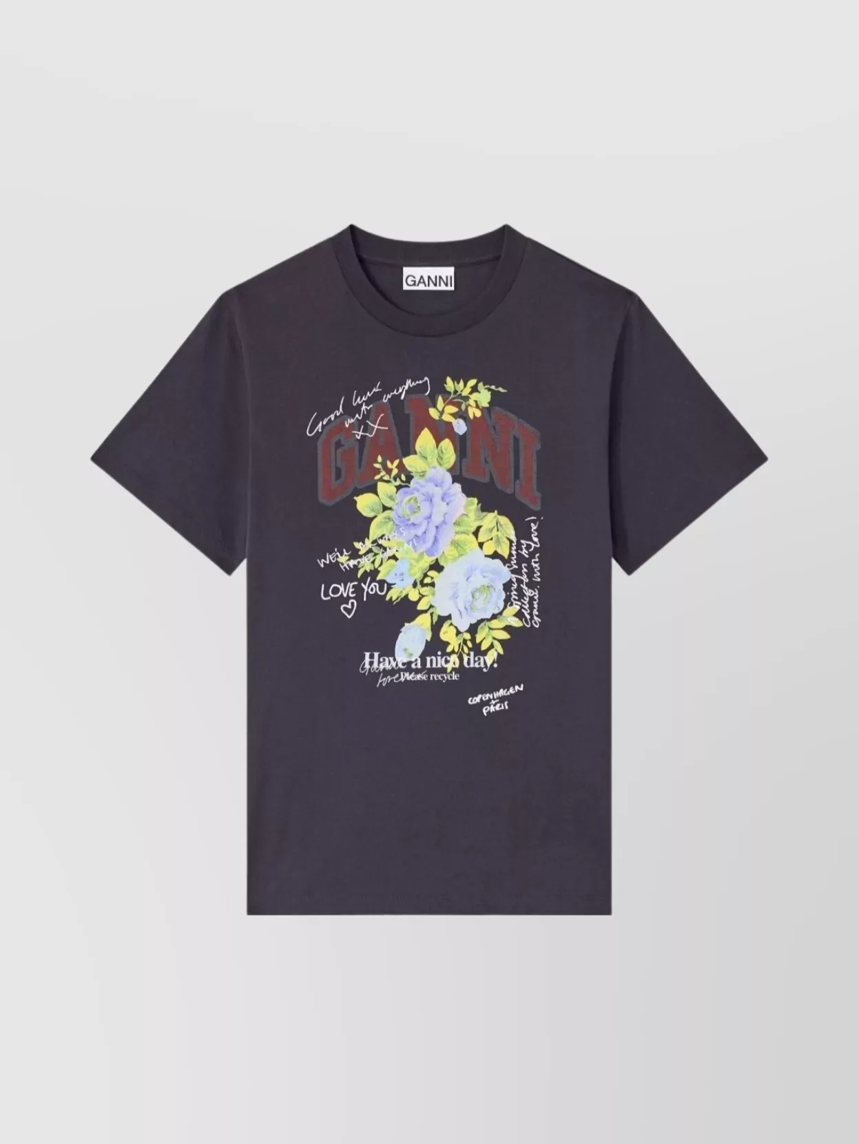 Ganni Organic Cotton Floral Graphic T-shirt In Blue