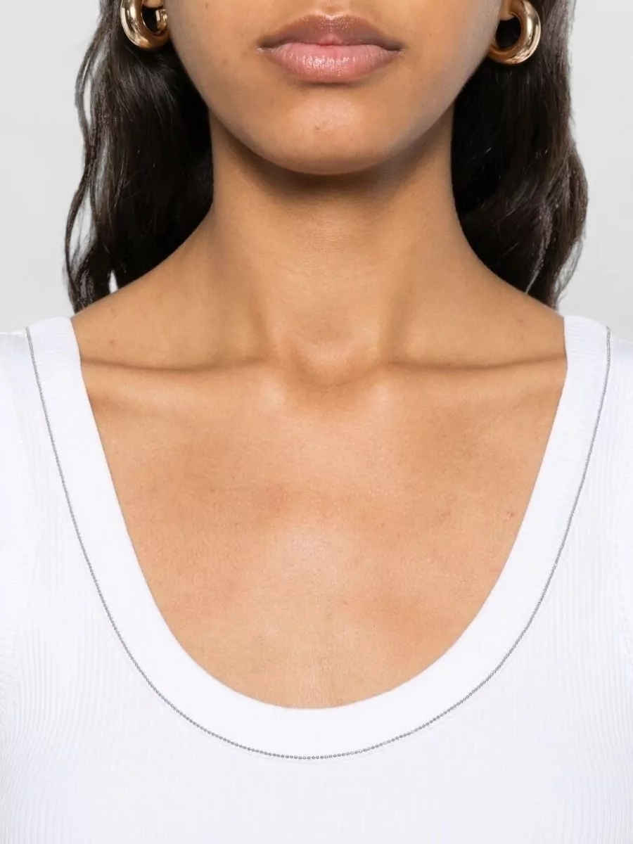Brunello Cucinelli Scoop Neck Sleeveless Top Contrast Stitching