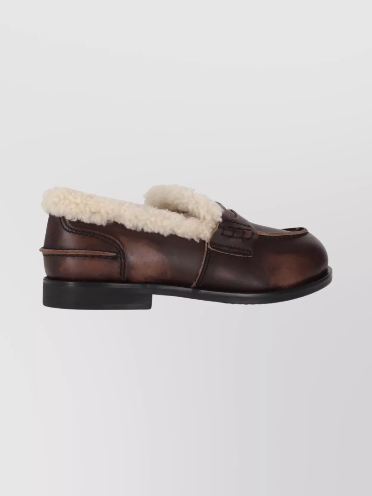 Miu Miu Leather Round Toe Loafers For Winter In Brown