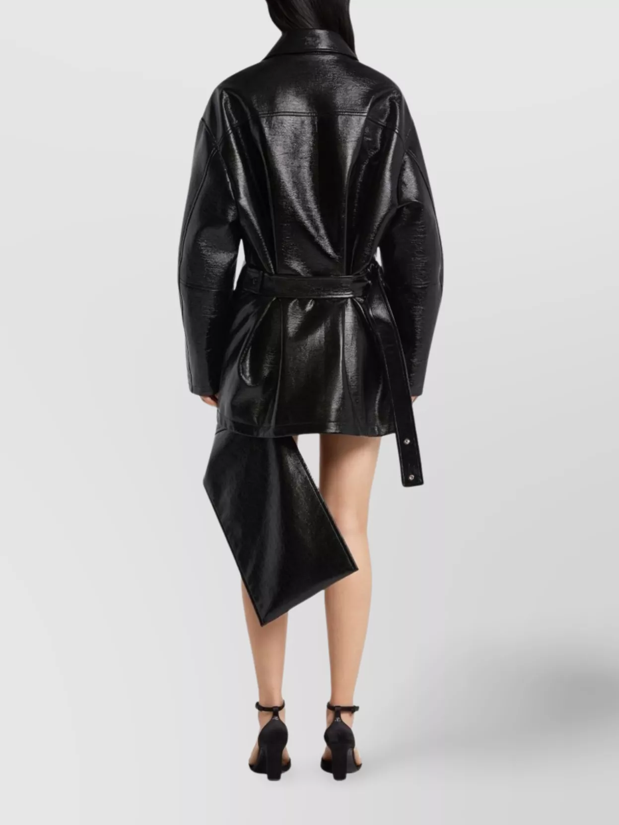 Courrèges Long Vinyl Bomber Jacket With Belted Waist In Black