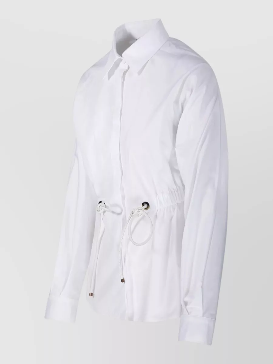 Max Mara Cotton Poplin Drawstring Long-Sleeve Shirt