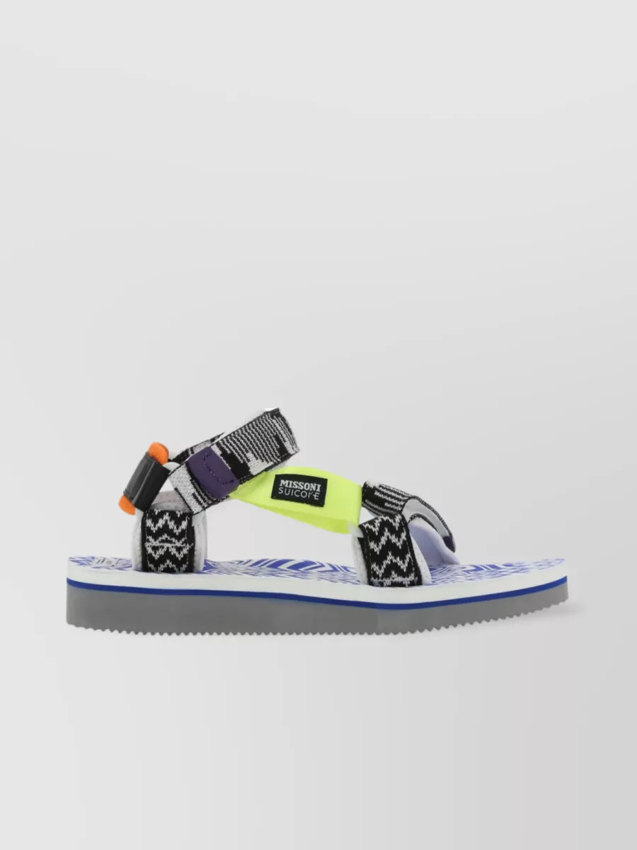 Shop Suicoke Fabric Sandals With Unique Embroidery And Geometric Pattern In Multicoloured
