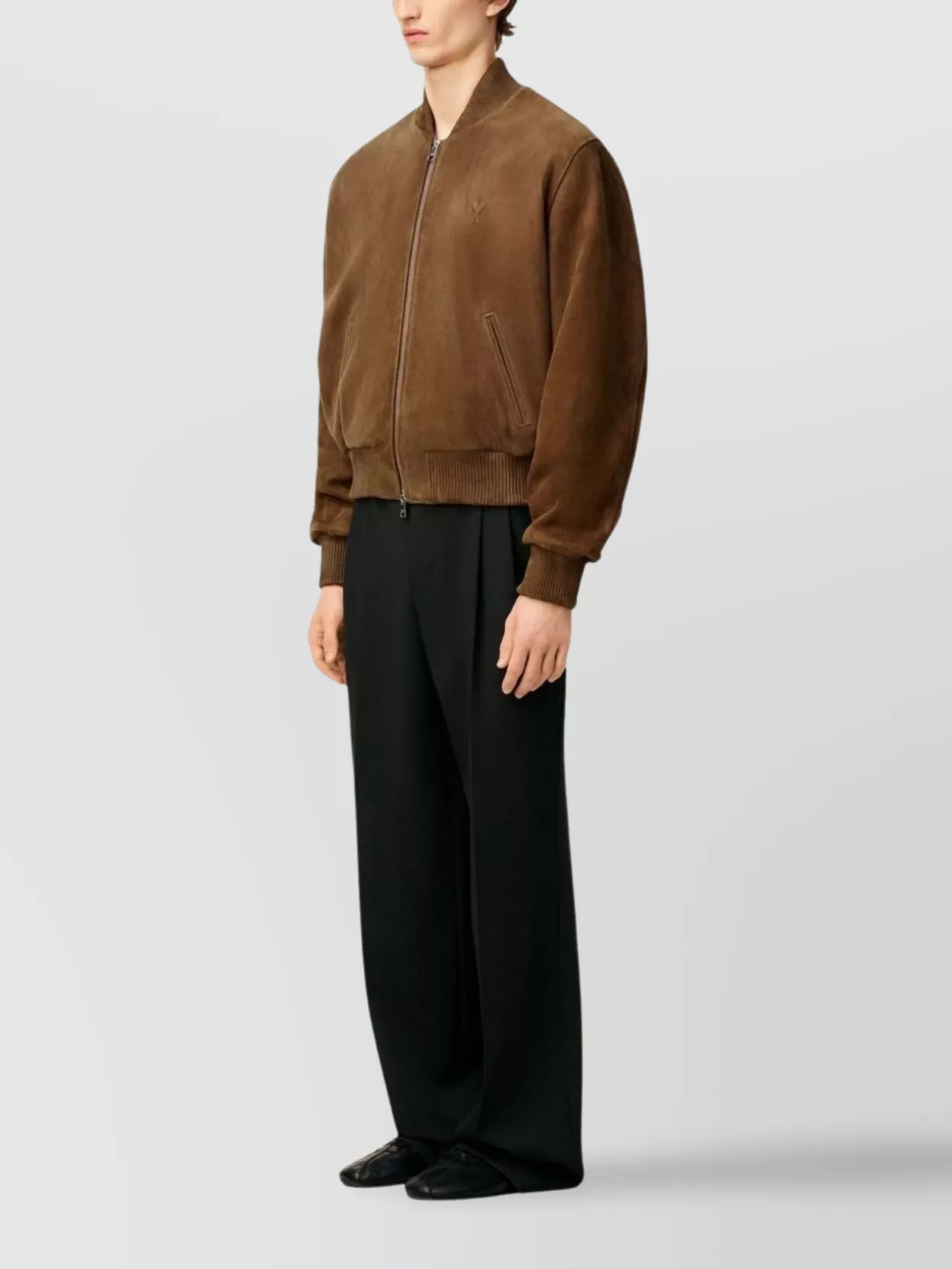 Ami Alexandre Mattiussi Ribbed Collar Blazer Side Pockets In Brown