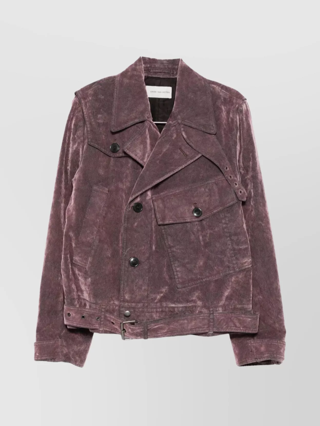 Dries Van Noten Double Breasted Belted Jacket Pockets In Purple