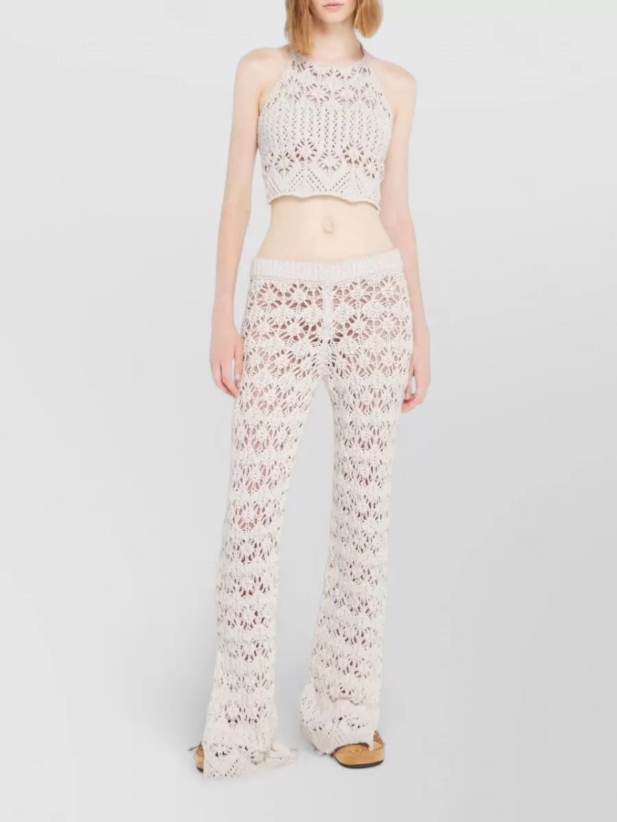 Alanui Floral Crochet Trousers Flared Hem