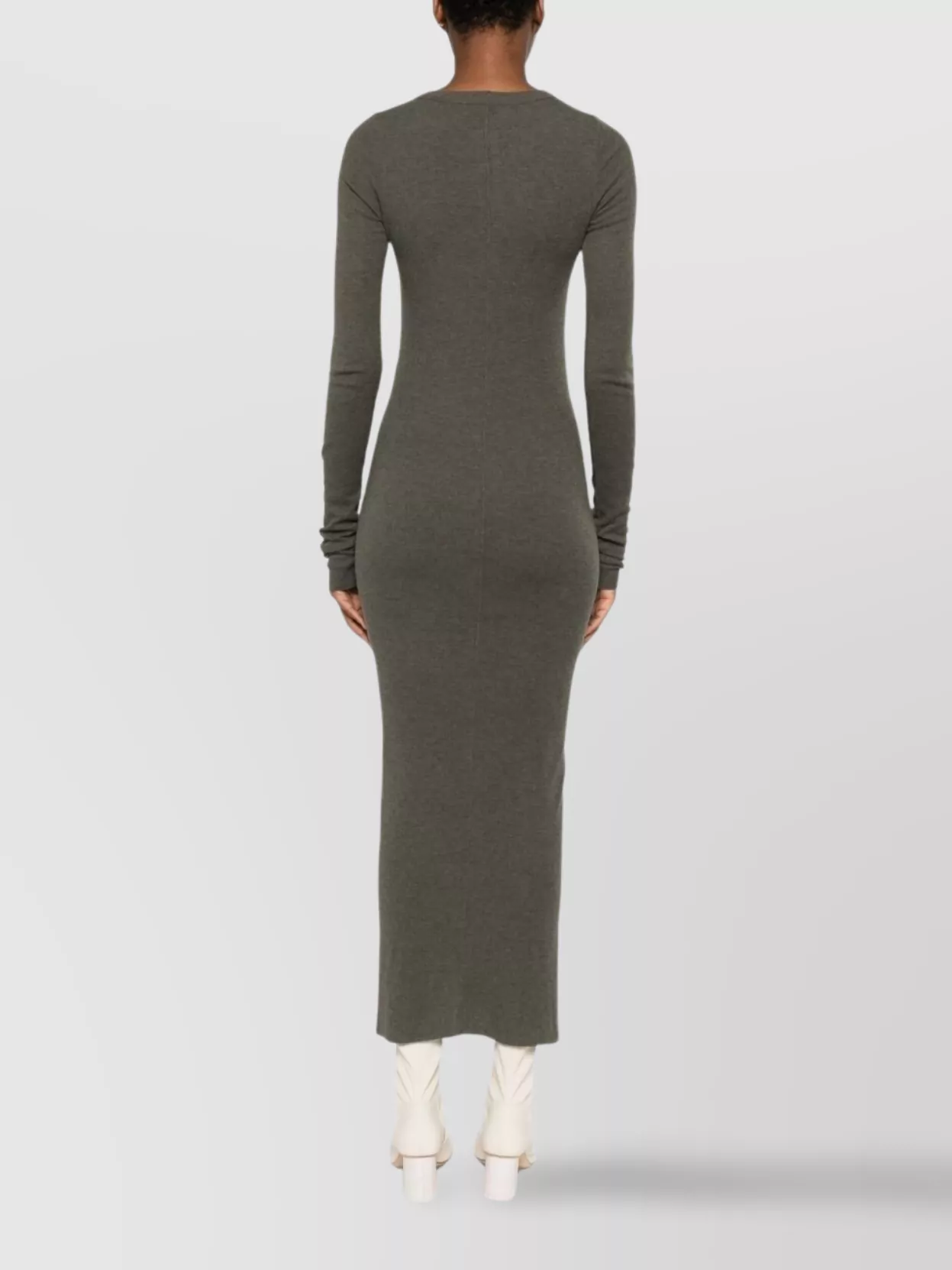 Rick Owens Maxi Dress With Ribbed Texture And Long Sleeves