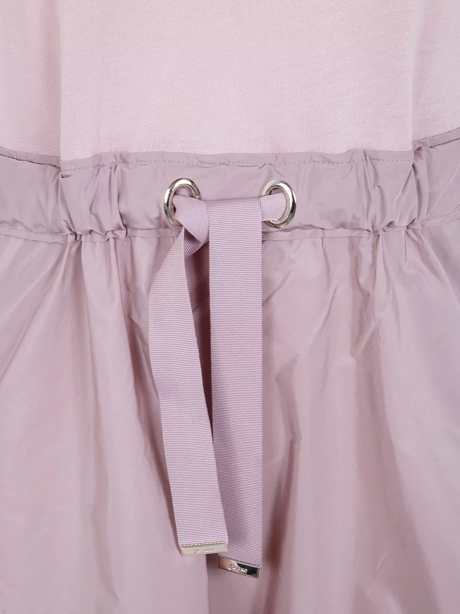 Herno Midi Dress Short Sleeves Round Neckline Drawstring In Pink