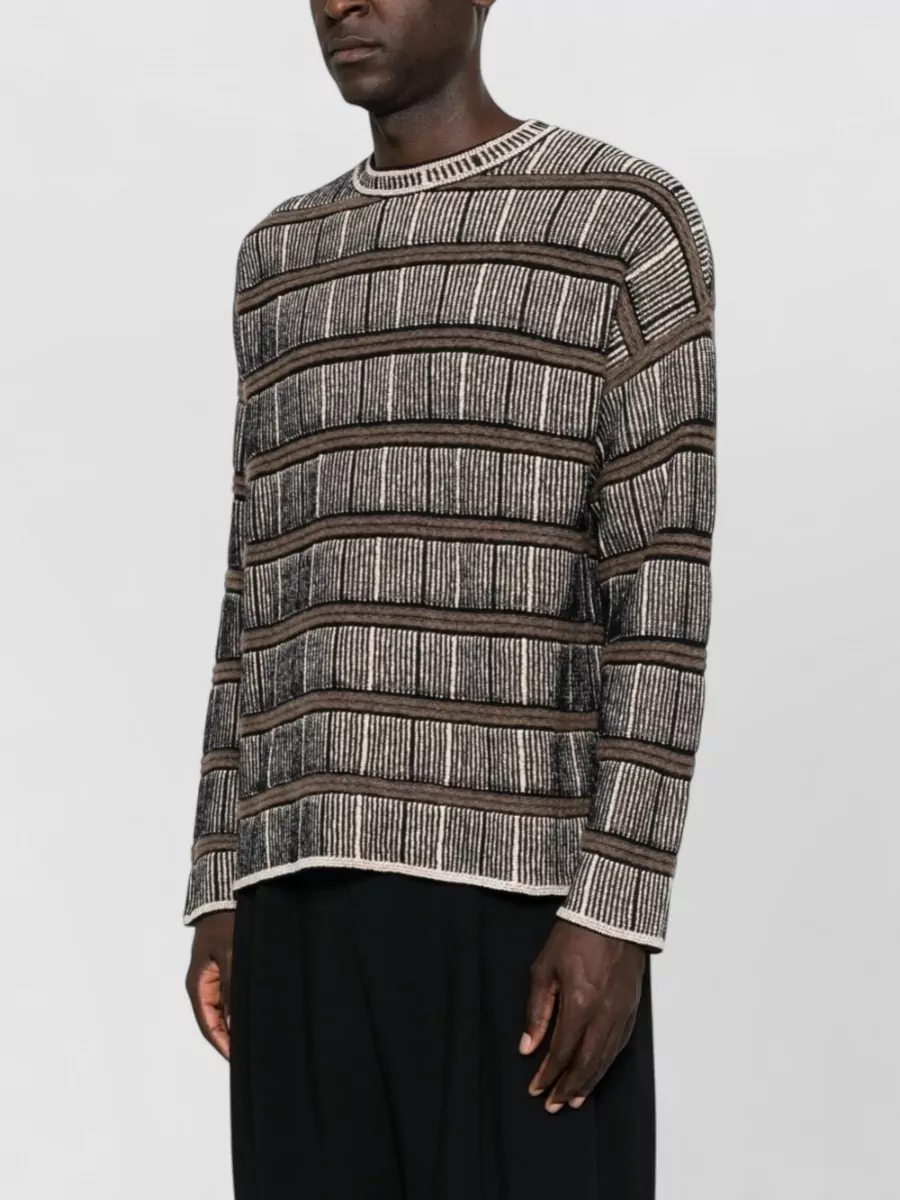 Giorgio Armani Silk And Virgin Wool Oversized Ribbed Striped Crewneck Sweater