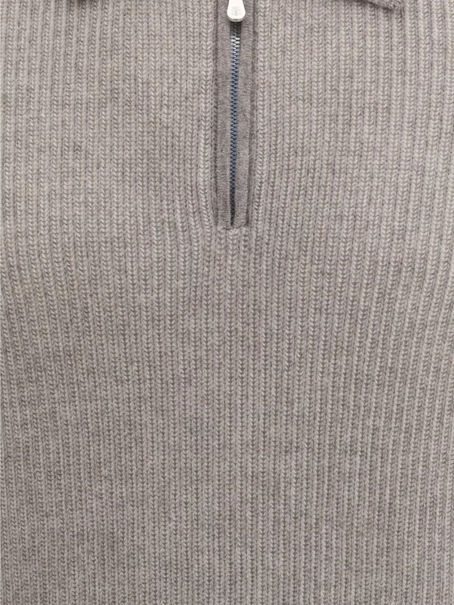 Brunello Cucinelli Cashmere Milano Stitch Zip Polo Sweater