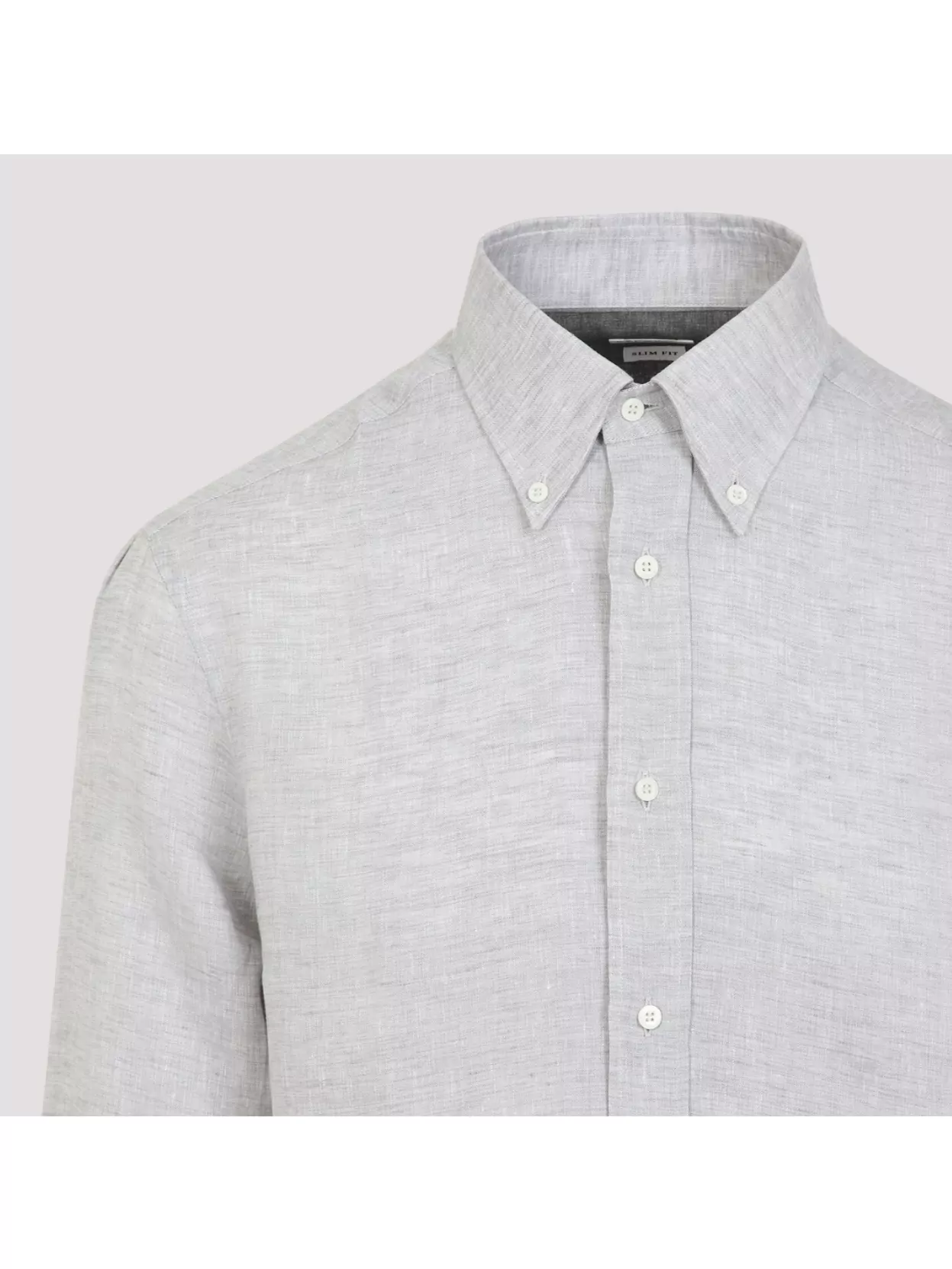 Brunello Cucinelli Grey Linen Shirt With Classic Button-down Collar