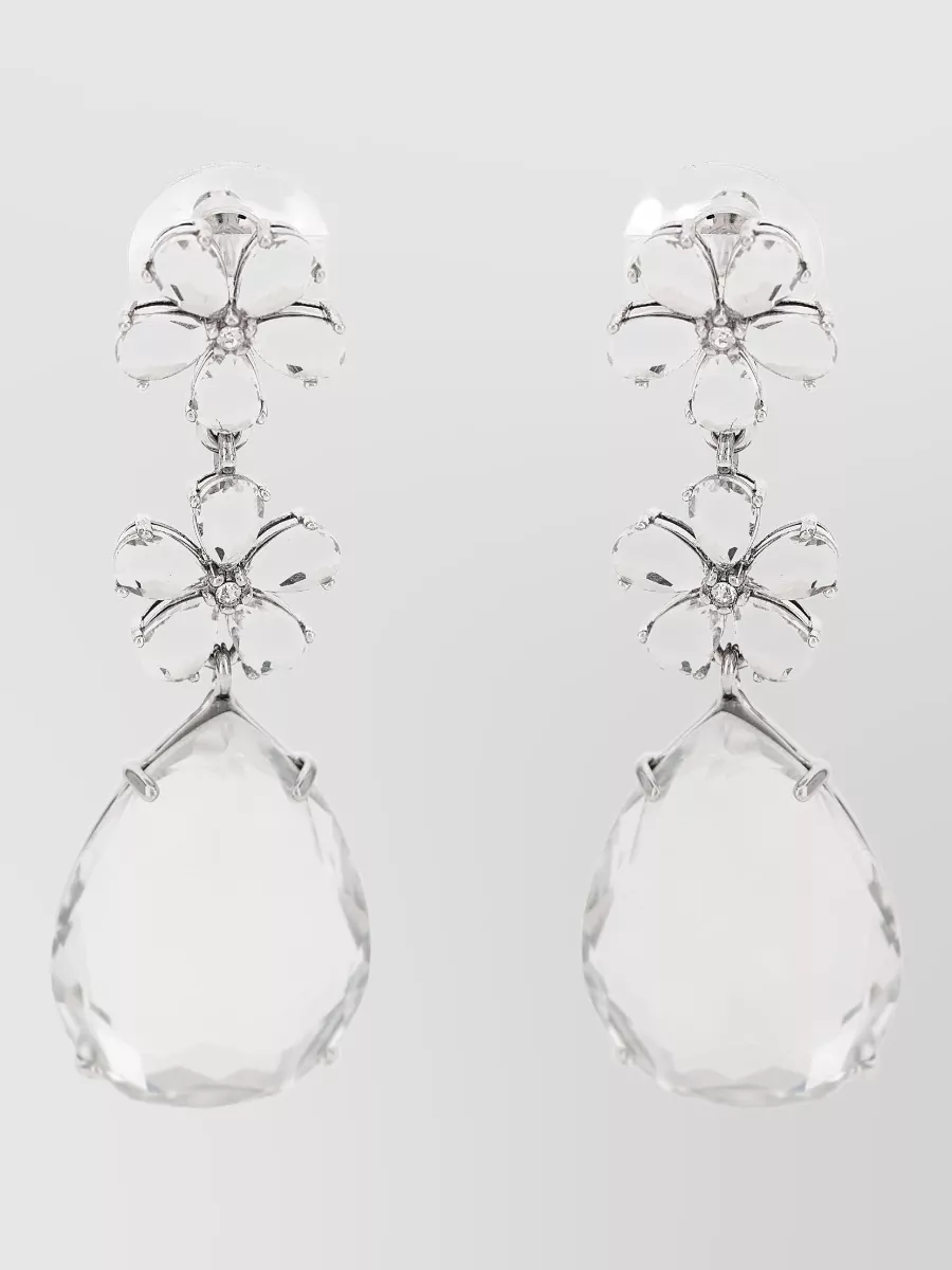 Self-Portrait crystal-embellished flower tiered earrings