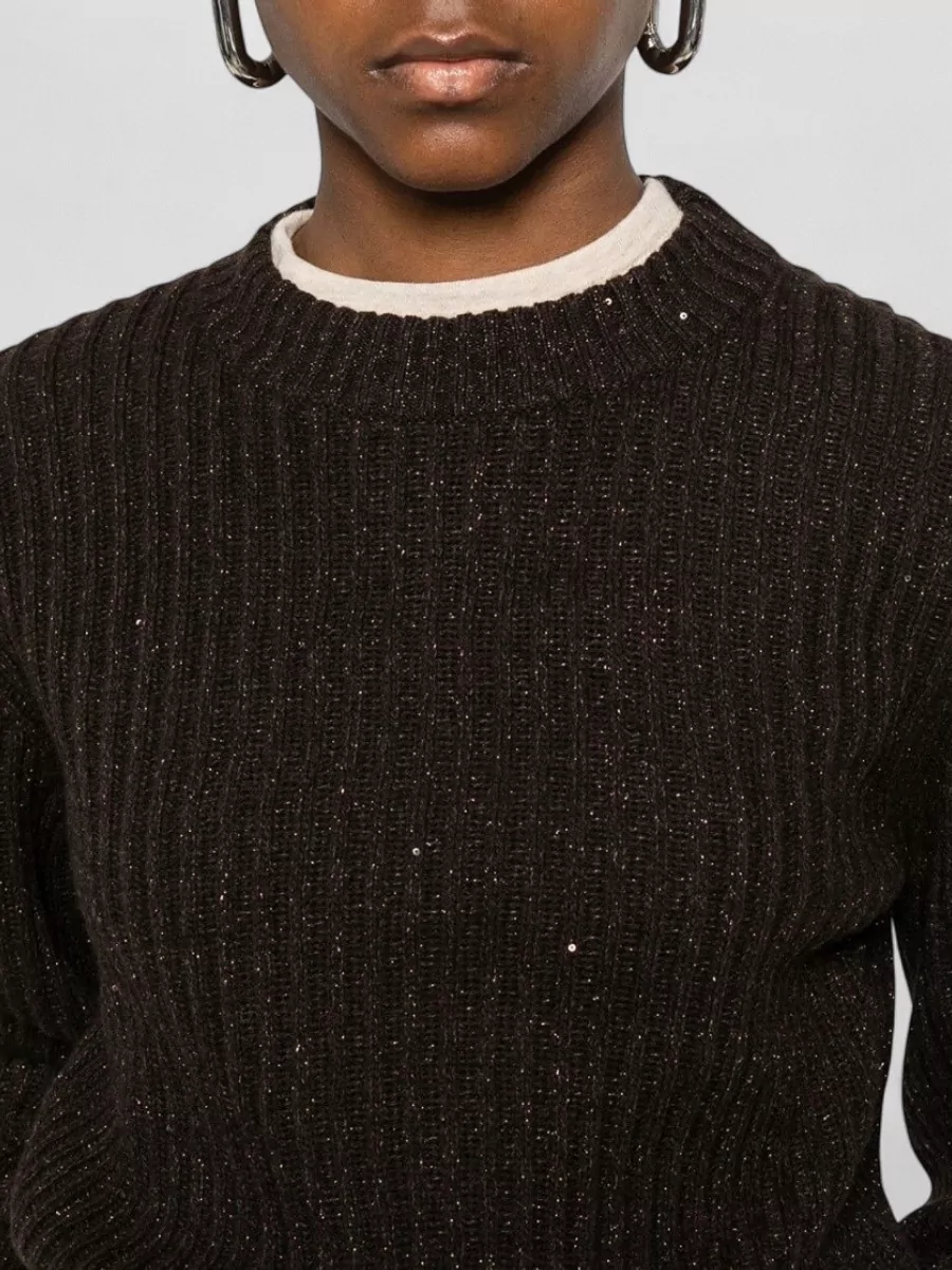 Brunello Cucinelli Cashmere Wool Ribbed Sequin-Embellished Crewneck Sweater