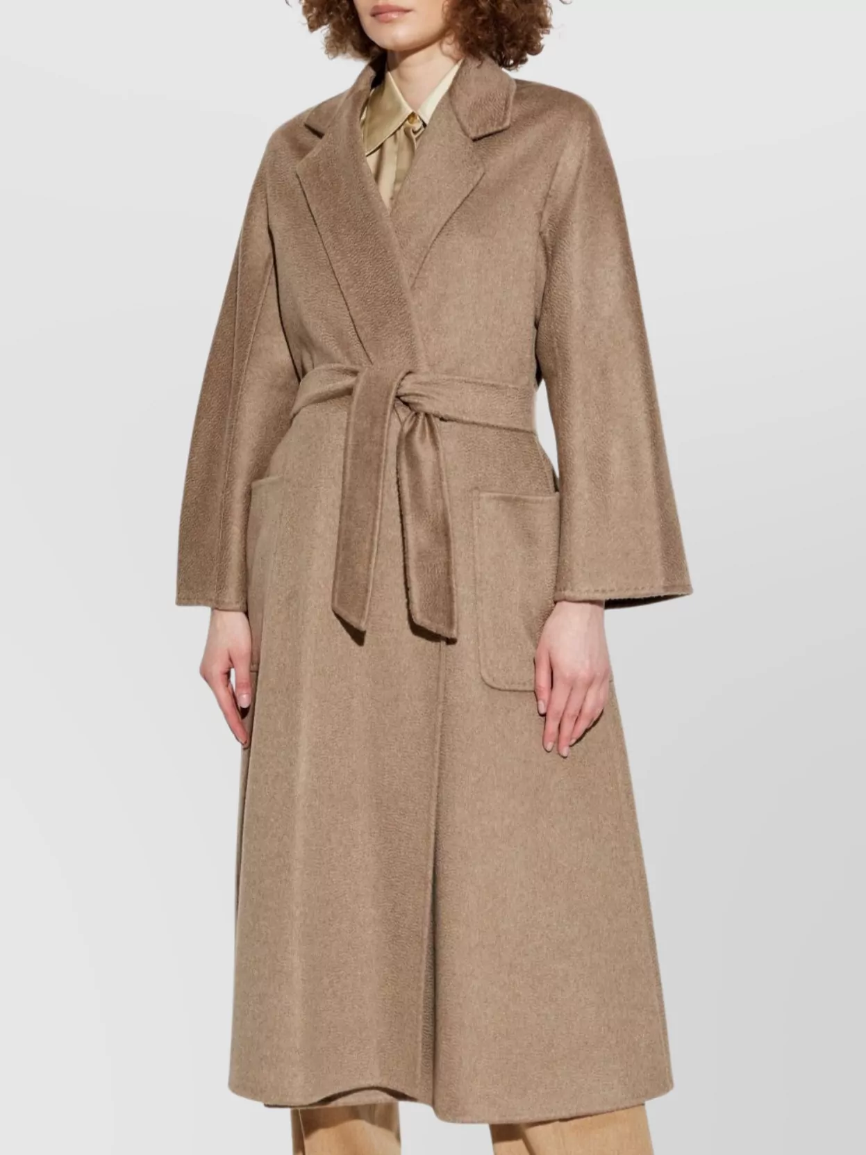 Max Mara Textured Fabric Coat Belted Waist In Brown
