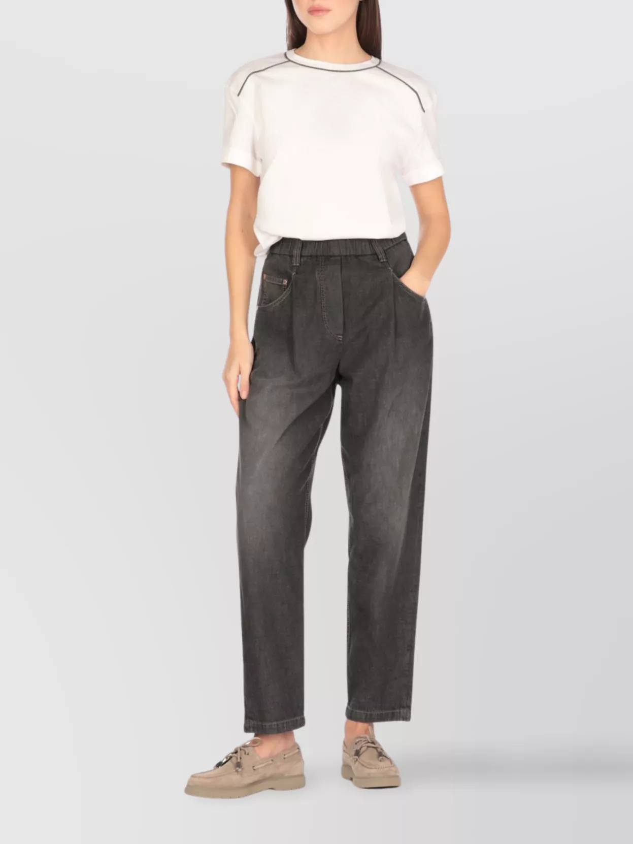 Brunello Cucinelli Crewneck T-shirt With Diamond Cut Brass In White