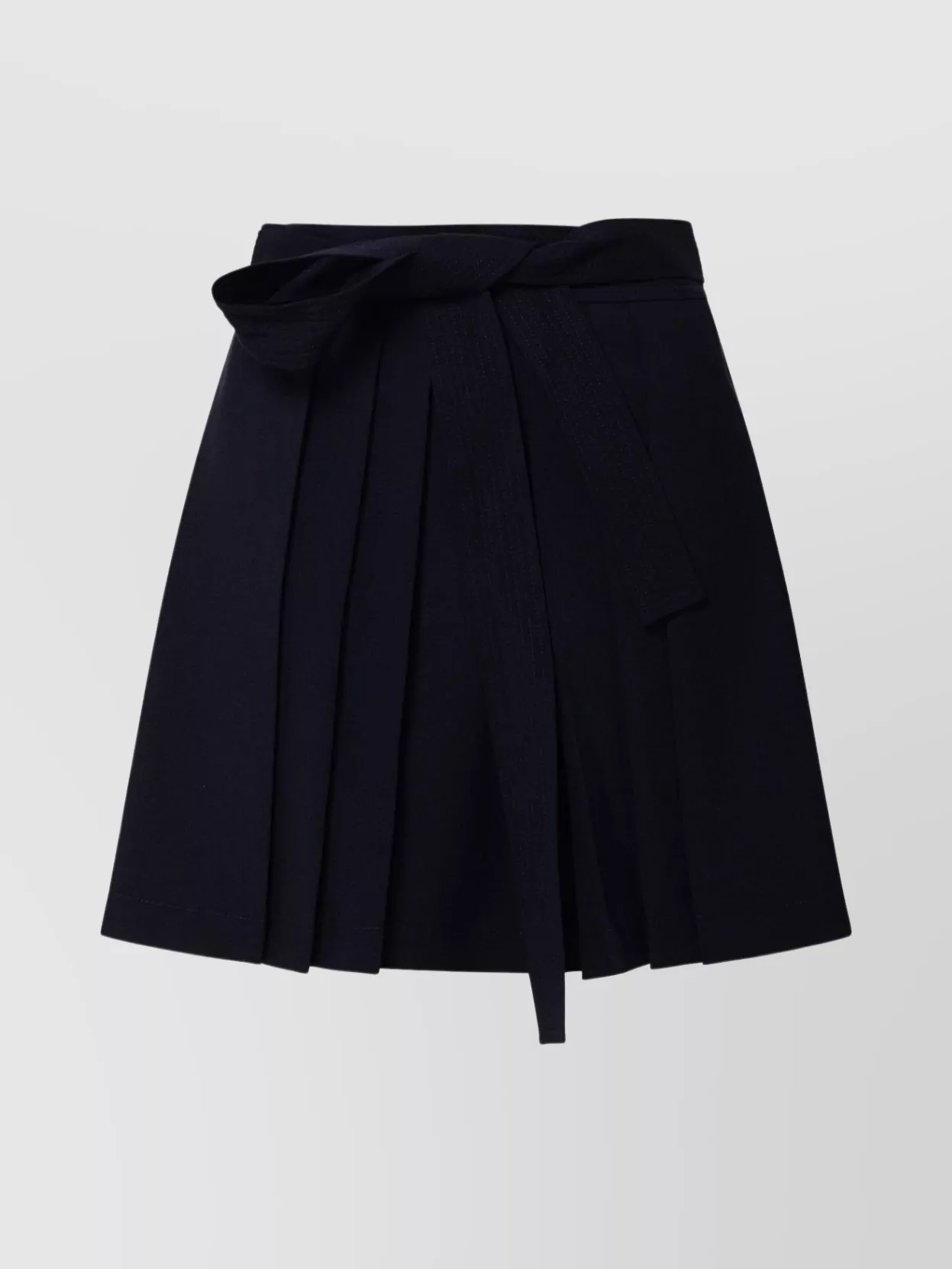 Kenzo Wool A-line Belted Pleated Miniskirt In Black