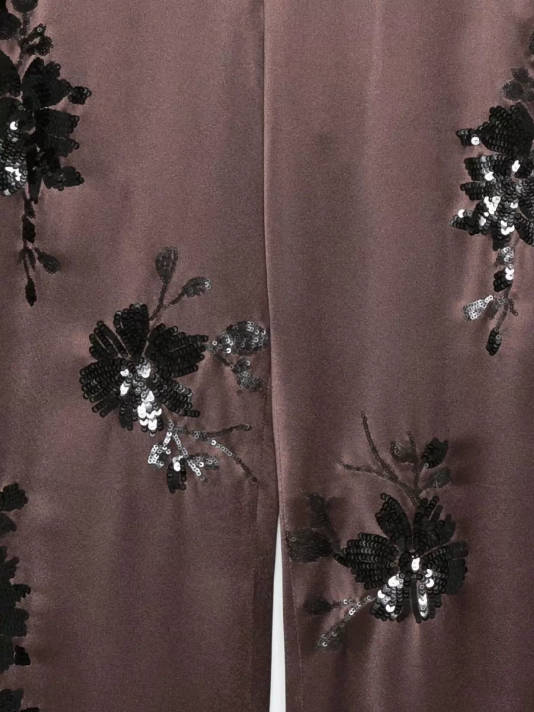 Ermanno Firenze Wide Leg Satin Trousers With Floral Embellishments