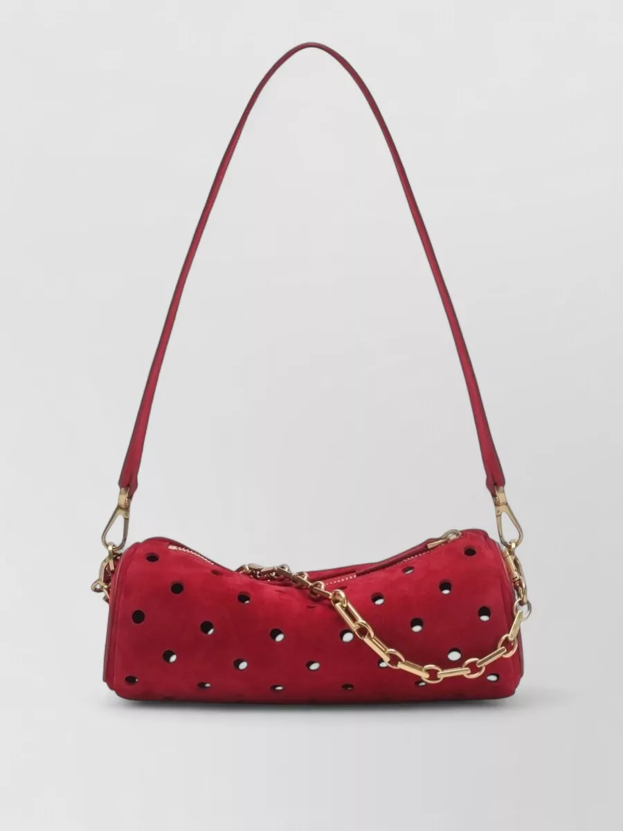 Manu Atelier cylinder mini perforated suede shoulder bag