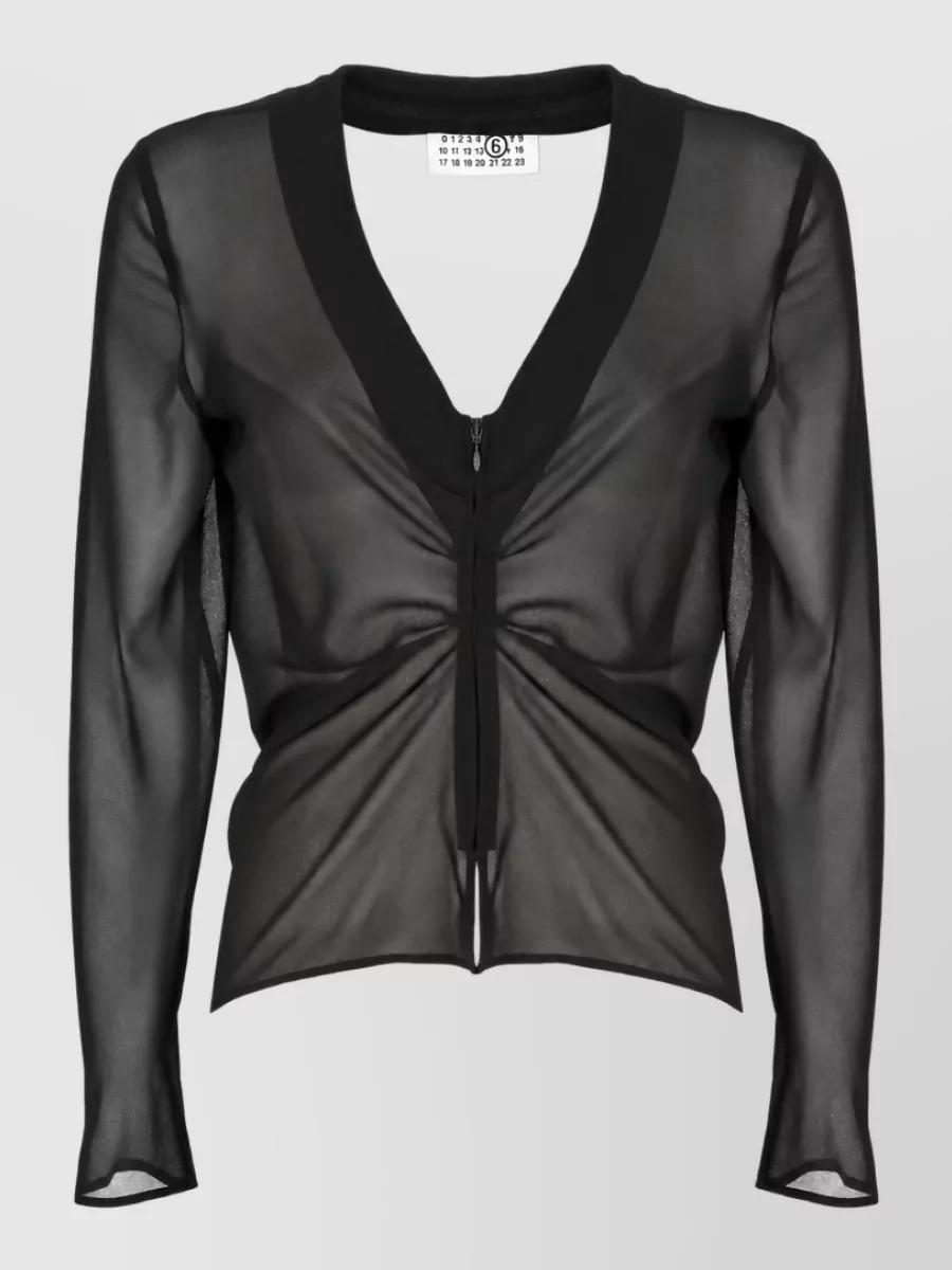 Mm6 Maison Margiela sheer v-neck long-sleeve blouse