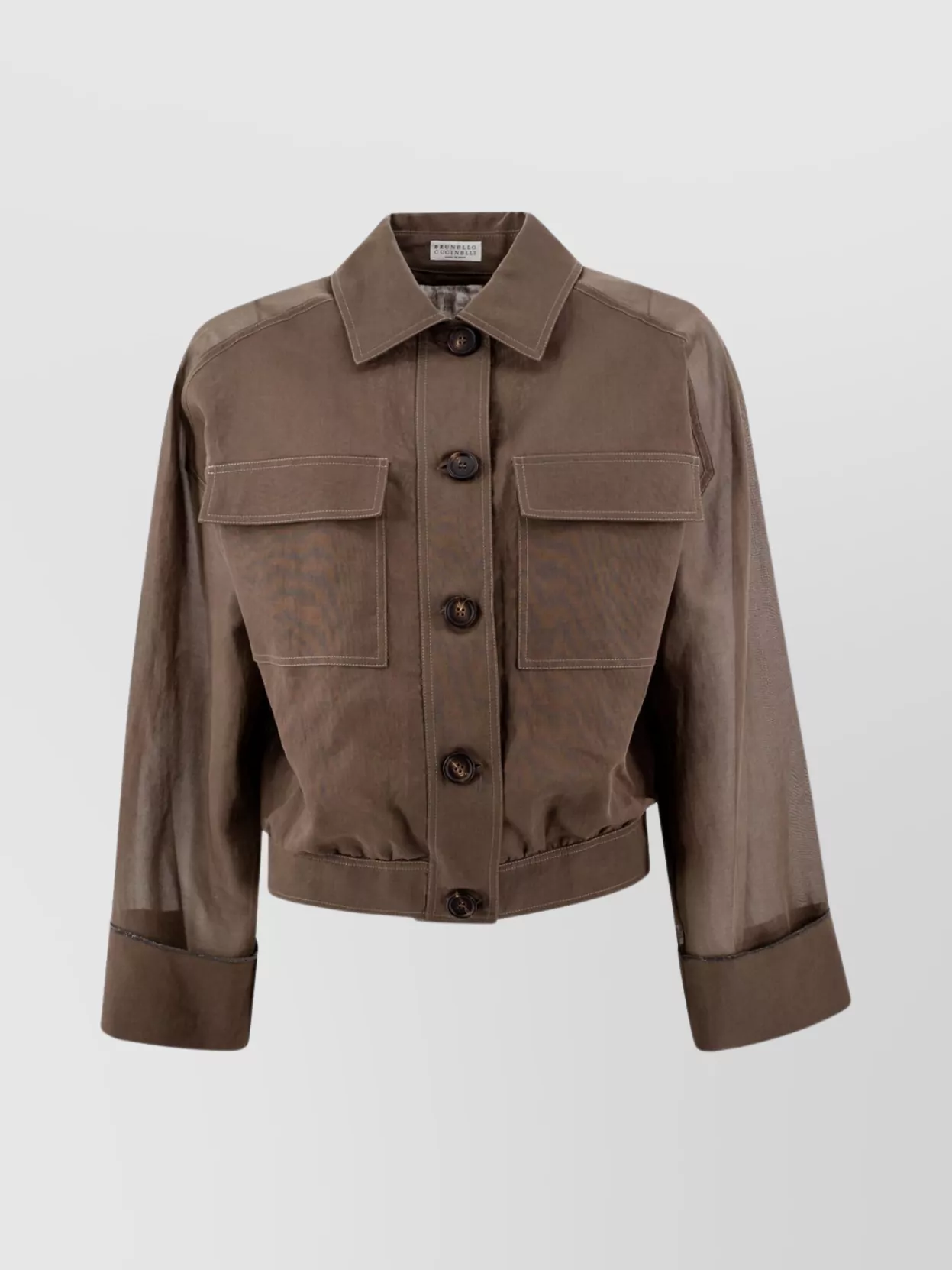 Shop Brunello Cucinelli Collar Chain-detail Jacket Semi-sheer Sleeves