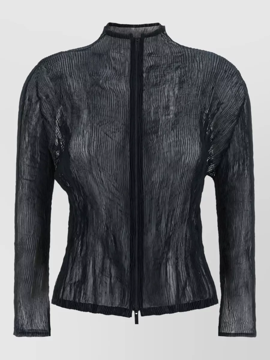 Issey Miyake Pleated High-neck Long-sleeve Jacket
