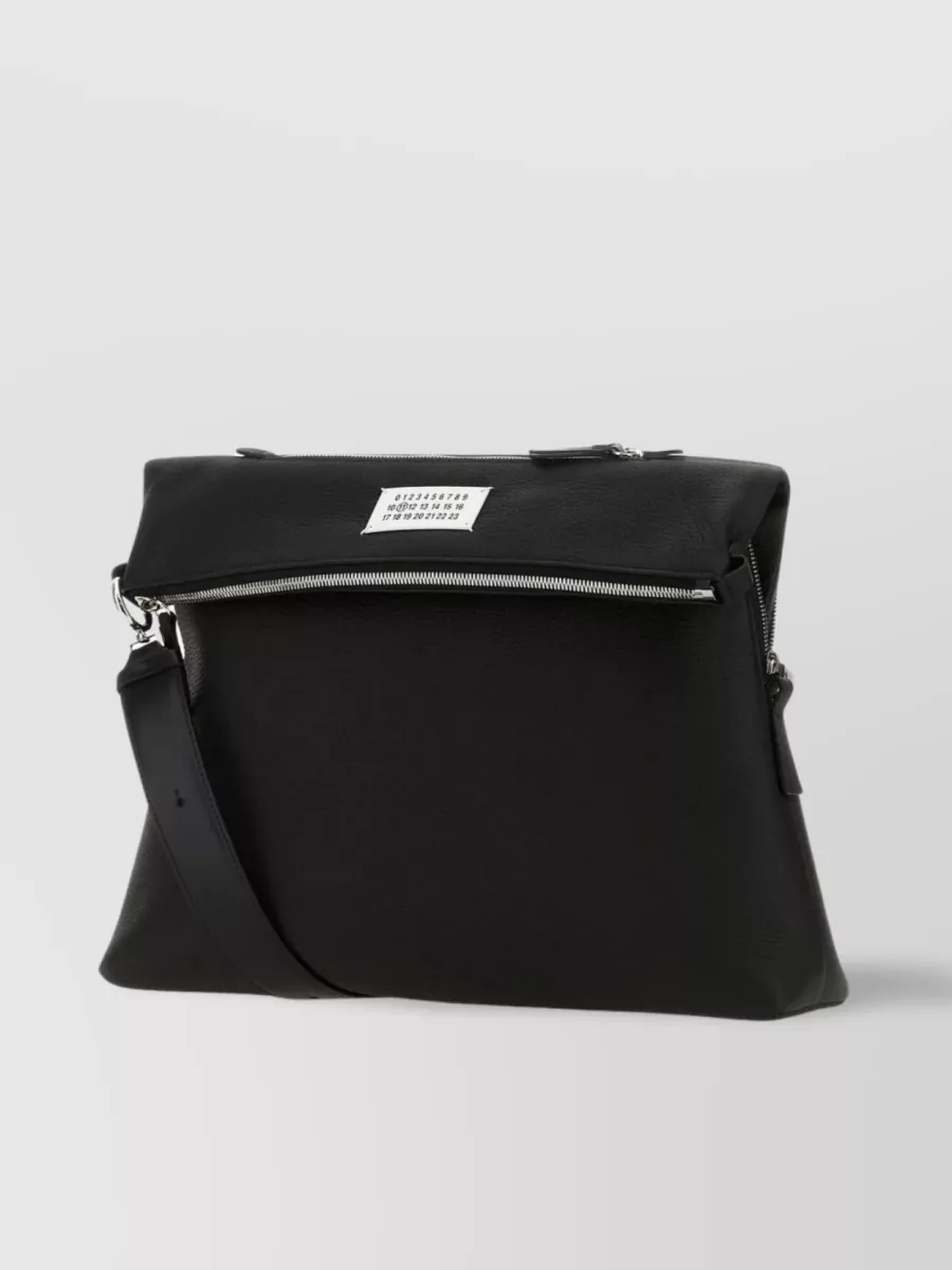 Shop Maison Margiela Leather Crossbody Bag With Front Zip Pocket In Black