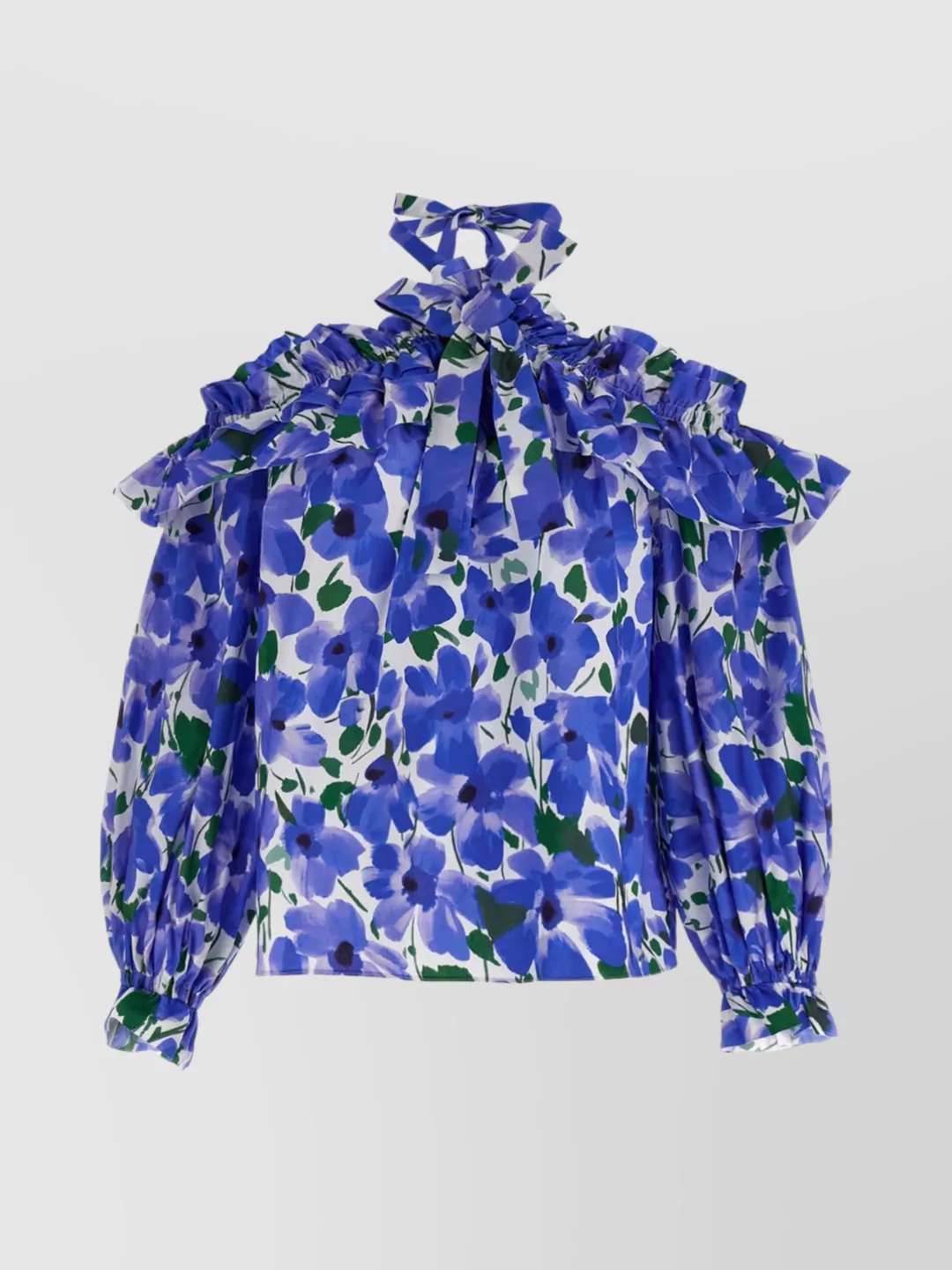 Carolina Herrera Flower Top With Puffed Sleeves And Ruffled Neckline