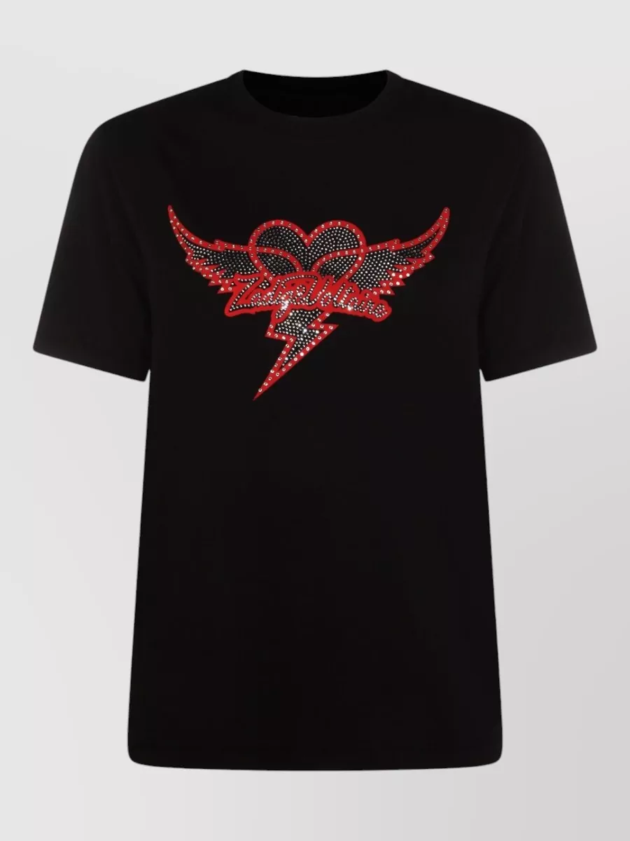 Zadig & Voltaire Short Sleeve Crew Neck Rhinestone Graphic Top